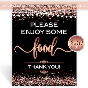 Food Table Sign | Woman&#39;s Birthday Printable | 8x10 | Faux Rose Gold Glitter Confetti | Garland | 40th 50th 60th | Digital INSTANT DOWNLOAD