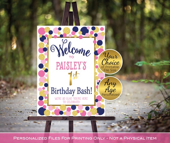 Printable Personalised Welcome Sign Birthday Party Pink Gold 16th 18th 21st 30th 