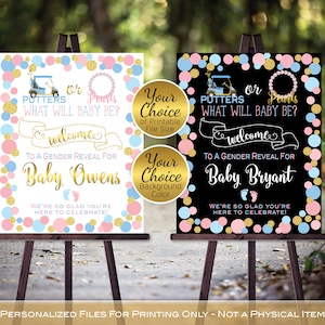 Gender Reveal Putters or Pearls Welcome Sign Personalized Printables | Baby Pink Blue and Gold | What Will Baby Be? | PRINTABLE DIGITAL File