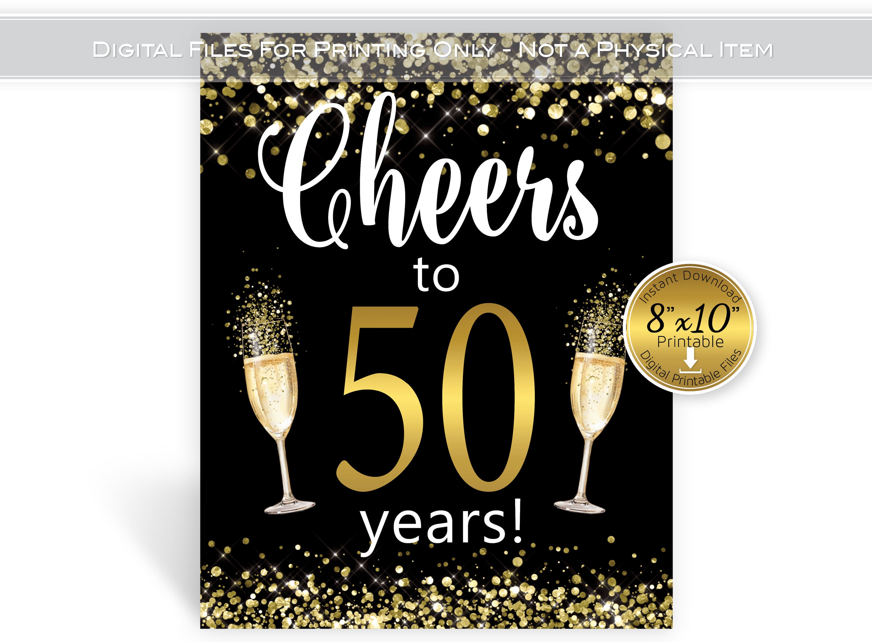 Bicchierini da liquore per 50° compleanno con scritta Cheers to 50 Years, set di 12 bicchierini da liquore neri e trasparenti, perfetti per feste di compleanno, decorazioni di compleanno