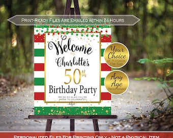 Italian Birthday Welcome Sign: Red, Green, Gold Confetti (Personalized Digital Printable Files)