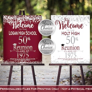 Class Reunion Personalized Welcome Sign Printable File | Silver Confetti on White or Garnet | Any Class Any Year | DIGITAL PRINTABLE FILES