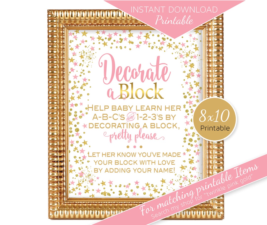 Decorate a Block Baby Shower Activity 8x10 Abcs and 123s Twinkle ...