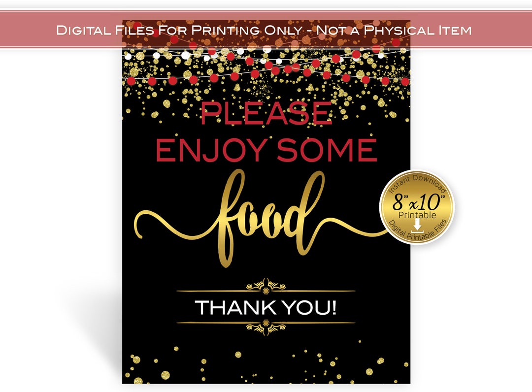 Table Food Sign Color Food Table Sign | 8x10 | Red and Gold on Black | Gold Confetti Garland ...