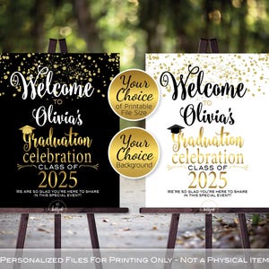 Graduation Celebration Party Personalized Welcome Sign Printable | Gold Confetti on White or Black | Class of 2025 | DIGITAL PRINTABLE FILES