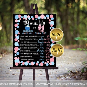 Old Wives&#39; Tales Gender Reveal Printable | Baby Shower | Bobbers or Bows | Blue and Pink on Black | Blue Bobber | DIGITAL INSTANT DOWNLOAD
