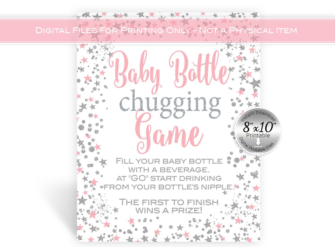 Baby Shower Baby Bottle Chugging Game Printable 8x10 Twinkle Pink