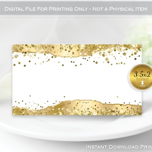 Name Place Cards | 3.5x2 Tent-Folding | Gold Agate and Confetti Glitter on White | Non-Editable | Print-Ready | INSTANT DIGITAL DOWNLOAD