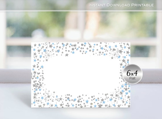 Menu Card Printable | 4x6 | Note Cards | Daylight Twinkle Blue and Silver  Star Confetti | Baby Shower | Birthday | INSTANT Digital DOWNLOAD