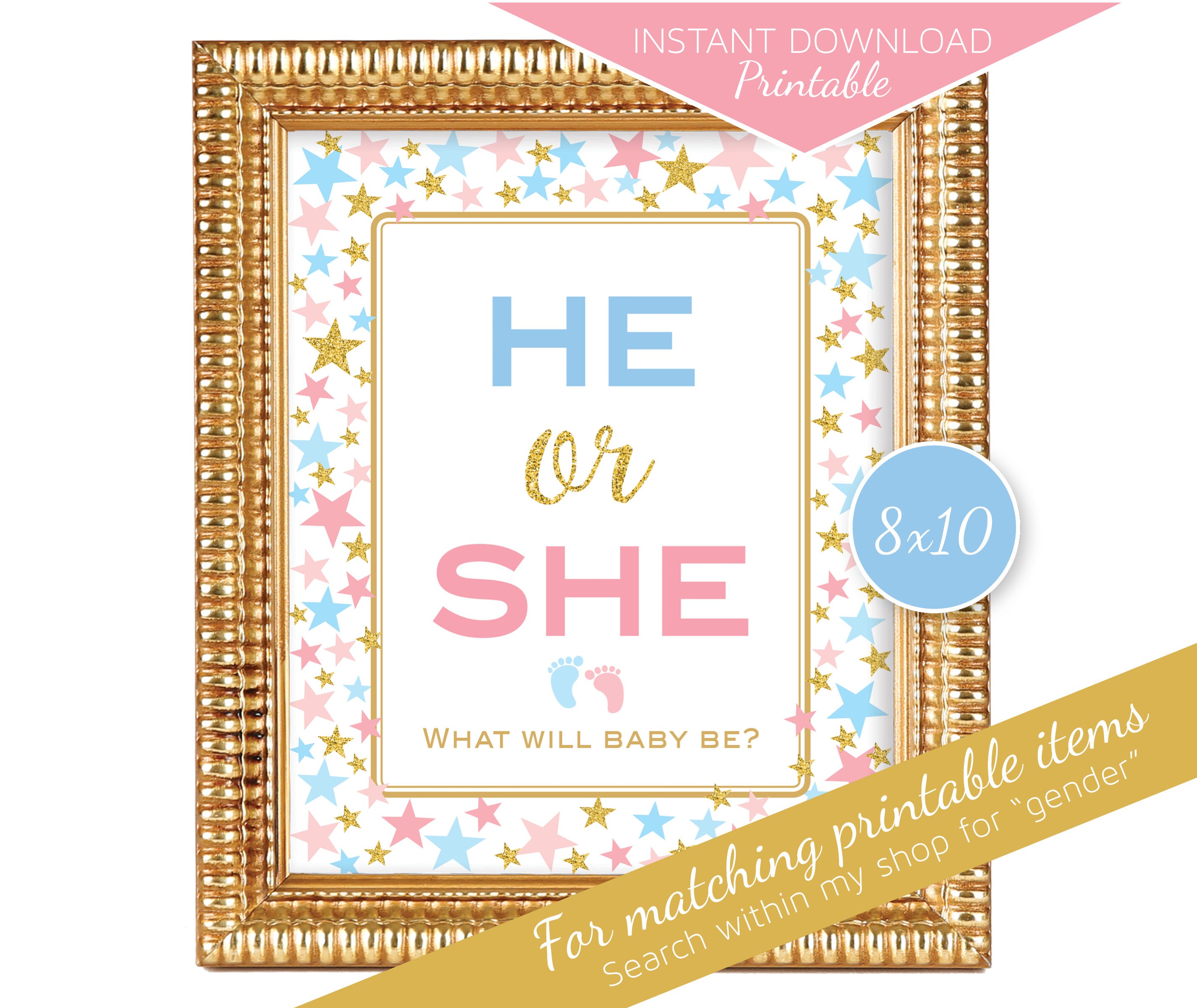 Gender Reveal He Or She What Will Baby Be Printable Table Etsy Gender Reveal He Or She What Will Baby Be Printable Table Etsy