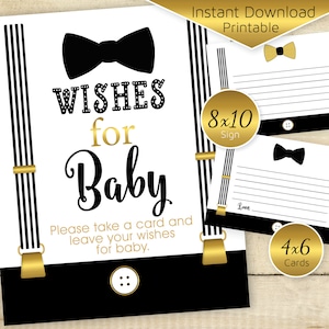 Leave Your Wishes for Baby | Our Little Man Baby Shower | Black White Gold | 8x10 Table Sign | 4x6 Cards | INSTANT DOWNLOAD Digital Files