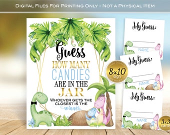 Dinosaur Baby Shower Game: Candy Guessing Sign & Cards (Digital Download)