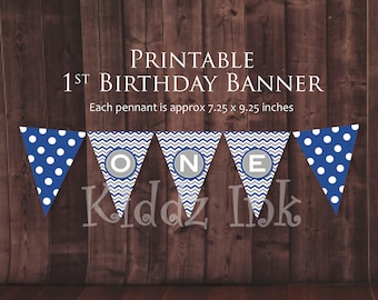 ONE Birthday Banner for 1st Birthday | Highchair Banner | Navy Gray | Cake Smash | Photo Prop | Digital File for Printing | INSTANT DOWNLOAD