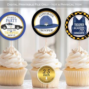 Trooper Graduation Cupcake Toppers or Stickers: Blue & Gold (Non-Editable Digital Files)