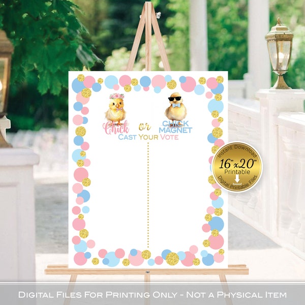 Chick or Chick Magnet | Cast Your Vote Gender Reveal Printable | Baby Shower | Pink Blue Gold on White Background | DIGITAL INSTANT DOWNLOAD