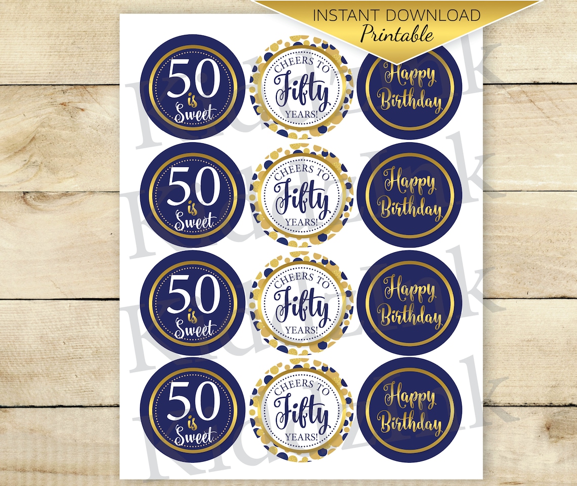 Round Cupcake Toppers 50th Birthday Digital Printable - Etsy