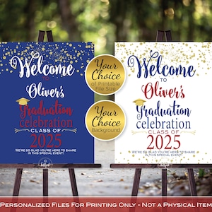 Graduation Celebration Party Personalized Welcome Sign Printable | Red White and Blue with Gold | Class of 2025 | DIGITAL PRINTABLE FILES