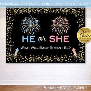 Fireworks Gender Reveal Backdrop Files | Blue Pink or Blue Purple | Gold Twinkle Star Confetti | Personalized | DIGITAL PRINTABLE File