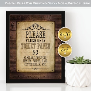 Septic System Do Not Flush | Flush Only Toilet Paper Bathroom Printable Sign | 8x10 and 5x7 | Vintage Rustic Wood | DIGITAL INSTANT DOWNLOAD