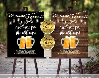 Beers Birthday Sign Printable | Enjoy a Cold One for the Old One | Lanterns | Faux Wood or Black | Personalized | DIGITAL PRINTABLE FILES