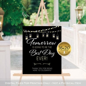 Tommorrow is Going to Be the Best Day Ever Rehearsal Dinner Sign | 16x20 | Garland Mason Jar Lanterns | Printable DIGITAL INSTANT DOWNLOAD