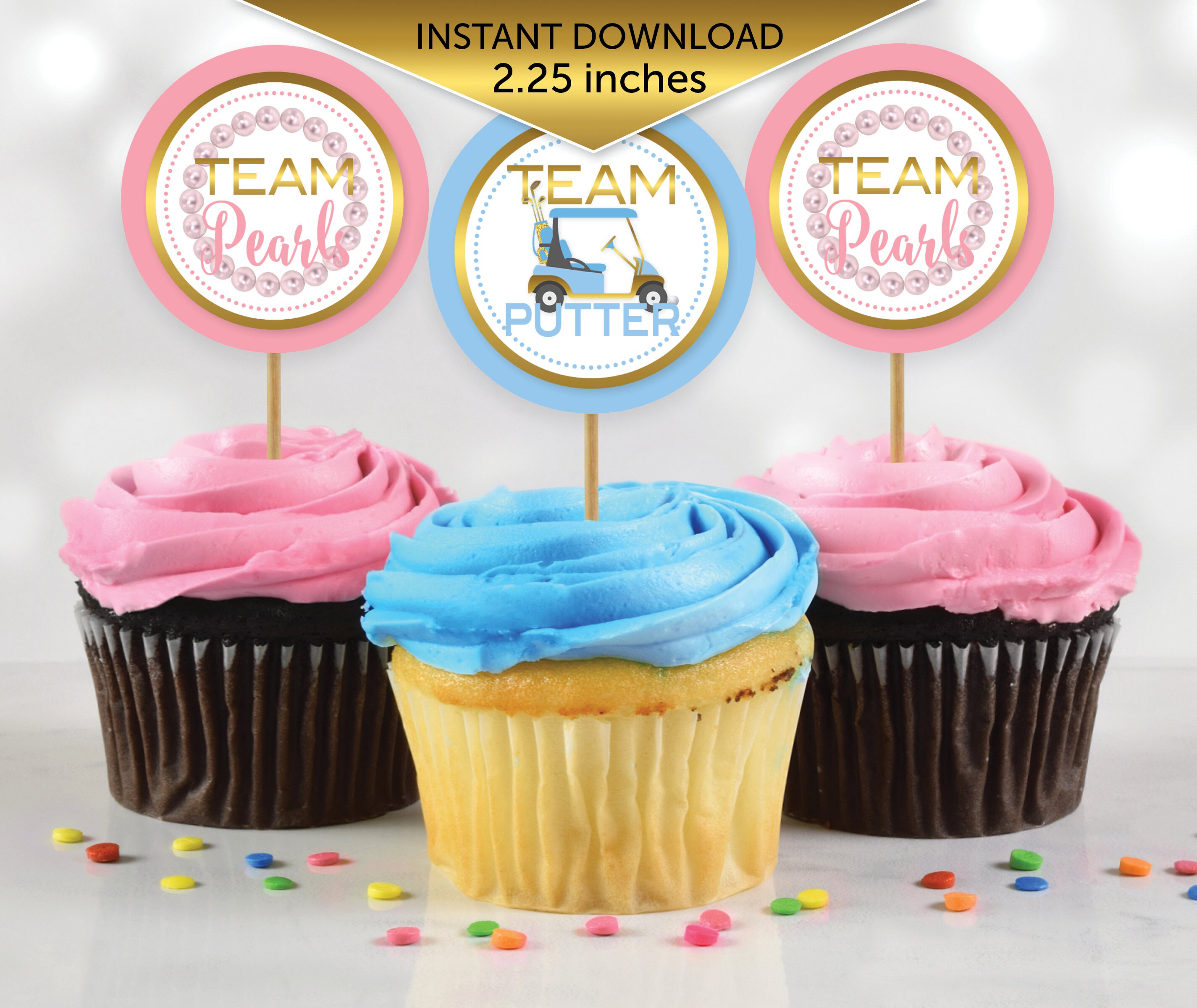 Gender Reveal Cupcake Toppers Team Putter or Team Pearls Etsy Canada