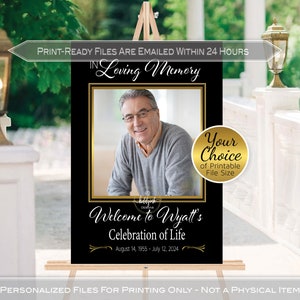 Funeral Welcome | In Loving Memory | Celebration of Life | Black and Gold | for Man or Woman | Personalized | PRINTABLE DIGITAL File