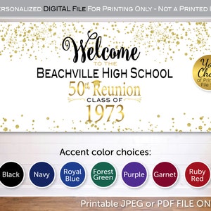 Class Reunion Welcome Backdrop Banner Print-Ready File | Any Class of Year | Personalized | Gold Confetti | White | DIGITAL PRINTABLE FILES
