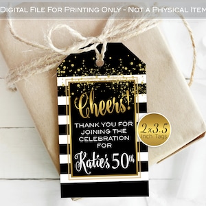 Cheers! Favor Tags for Birthday | Personalized Printable | 2x3.5 Inches | Mini Champagne Tags | 50th 60th Any Age | DIGITAL PRINTABLE FILES