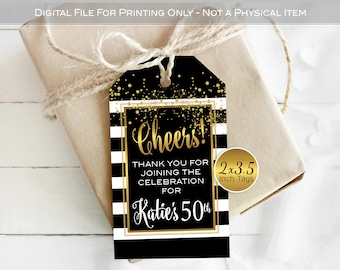 Cheers! Favor Tags for Birthday | Personalized Printable | 2x3.5 Inches | Mini Champagne Tags | 50th 60th Any Age | DIGITAL PRINTABLE FILES