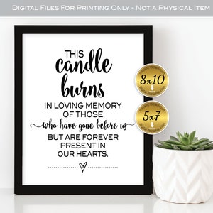 This Candle Burns | In Memory of Those Who Have Passed | Reunion | Wedding | 8x10 and 5x7 | Black on White | Digital INSTANT DOWNLOAD