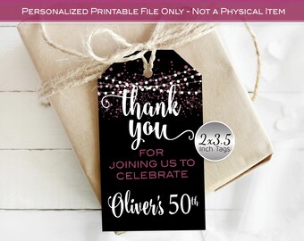 Personalized Birthday Favor Tags: Fuchsia Confetti, Mini Wine & Champagne (Digital Printable Files)