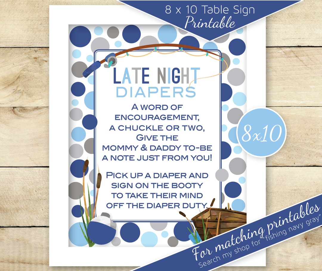 Diaper Duty Printable 8x10 Sign for Baby Shower | Fishing Theme | Navy ...