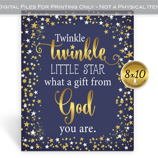 Twinkle Twinkle Little Star What a Gift from God You Are | 8x10 | Printable | Navy White Gold | Midnight Stars | DIGITAL INSTANT DOWNLOAD