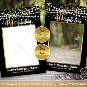 Birthday Selfie Photo Sign Printable | Garland Lights | Gold Confetti | 40th 50th 60th | Any Age | Personalized | DIGITAL PRINTABLE FILES