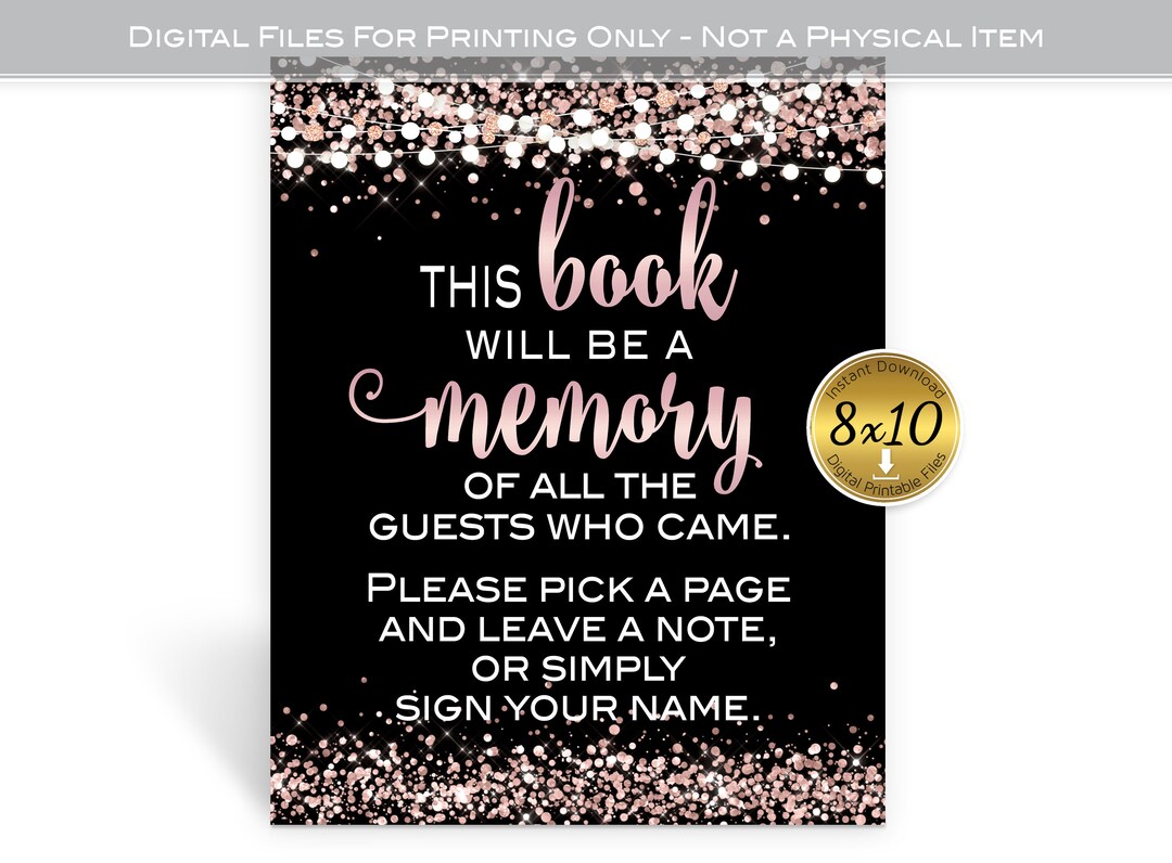Sign This Memory Book Sign This Book Will Be a Memory 8x10 Table Sign | Guestbook | Garland Lights ...