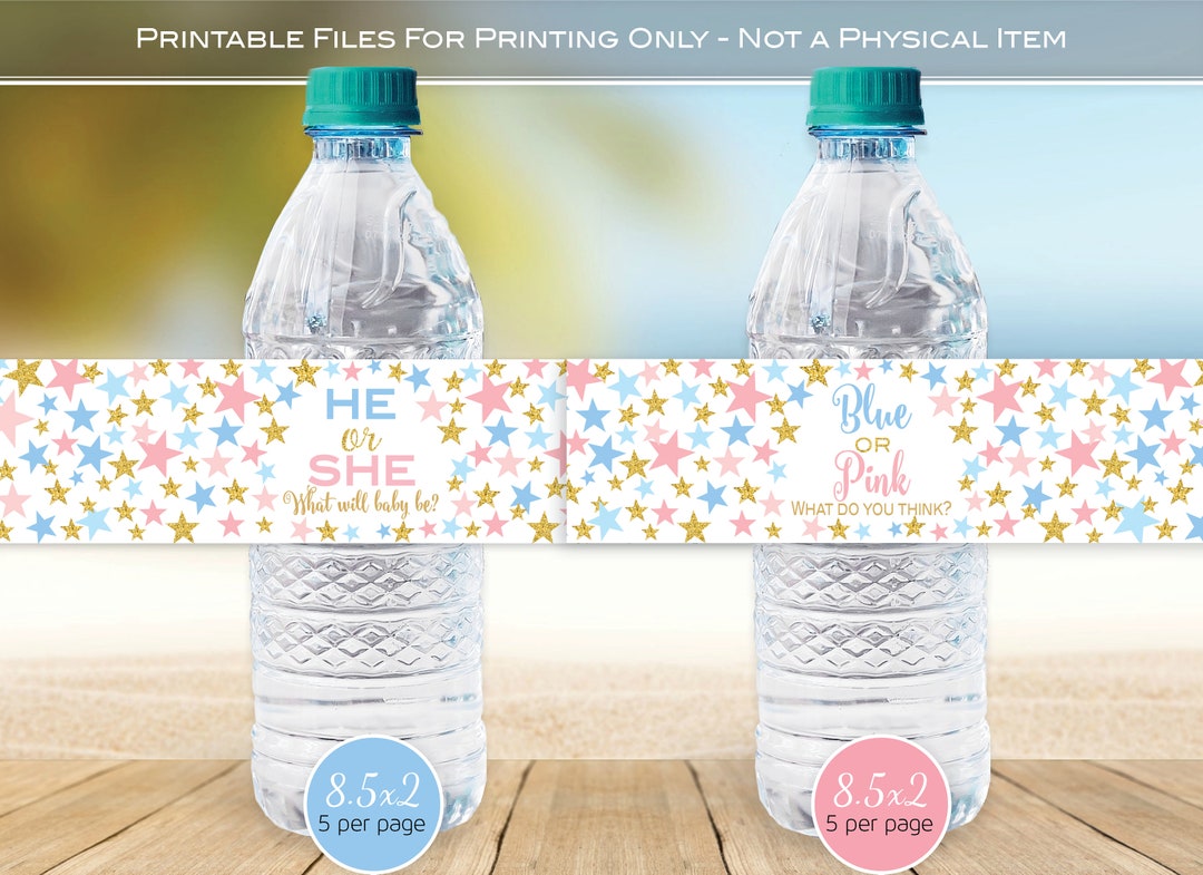 Gender Reveal Party Printable Water Bottle Labels | 8.5" X 2" | Twinkle ...