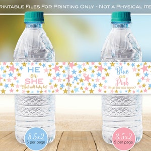 Gender Reveal Party Printable Water Bottle Labels | 8.5" X 2" | Twinkle ...