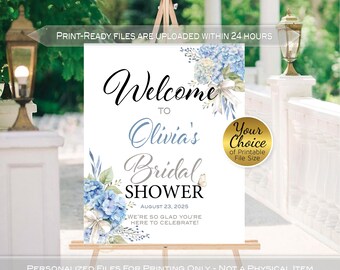 Blue Hydrangeas Bridal Shower Welcome Sign: Botanical Garden Party Coquette Design (Printable Digital)