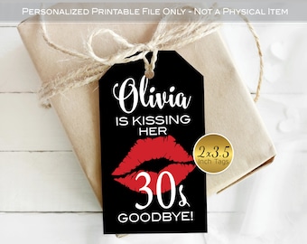 Red Lips Birthday Favor Tags: Personalized Goodbye Party (Digital Printable File)