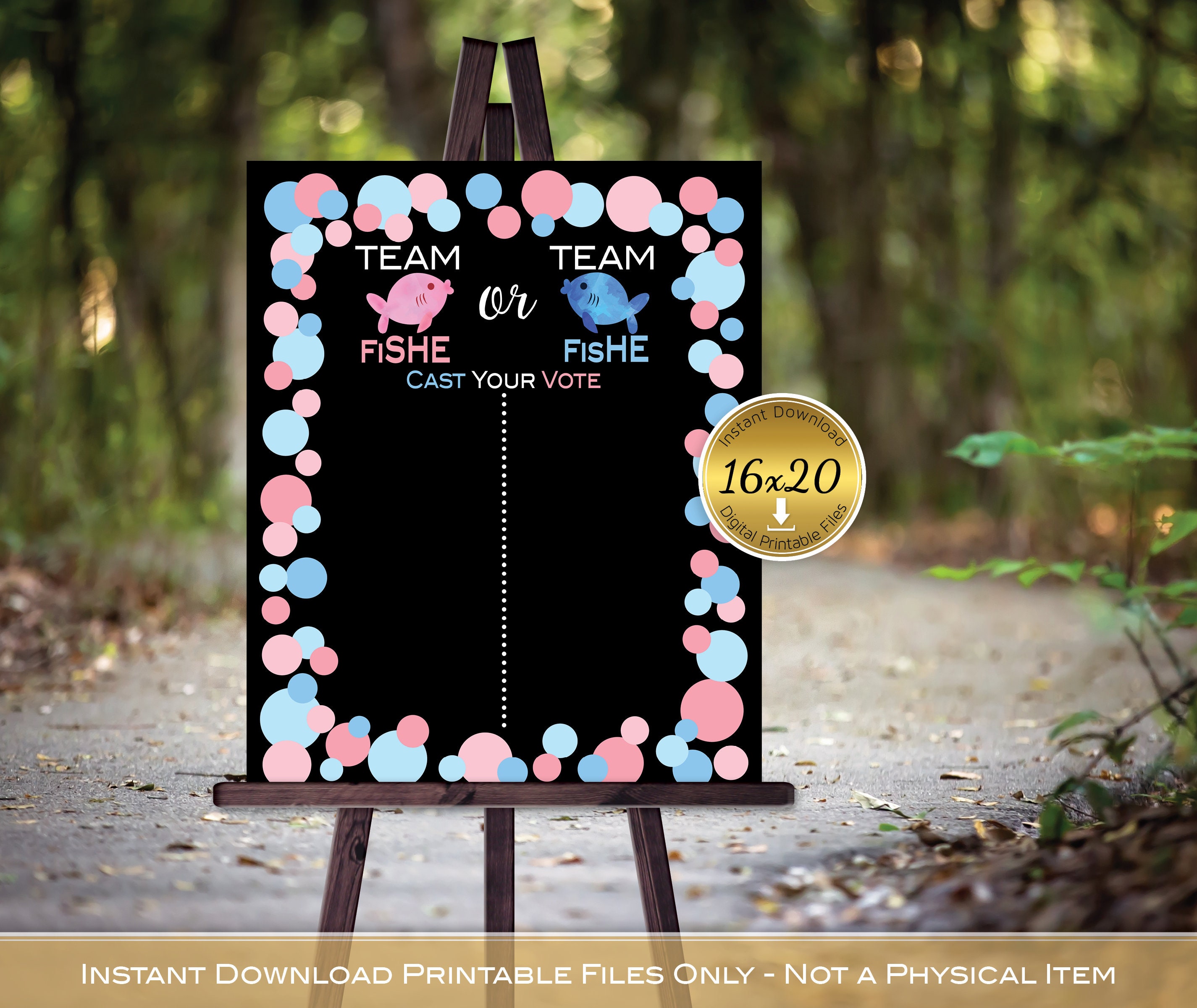 Fish She or Fish He Gender Reveal 16x20 Printable Sign Cast Your