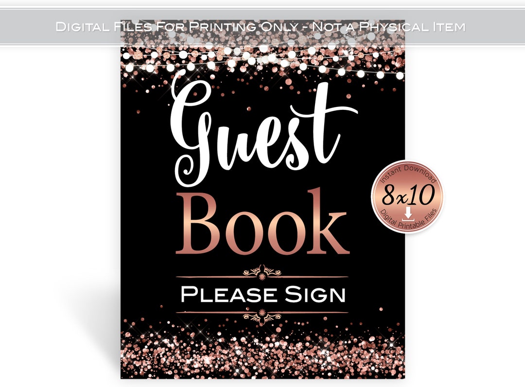 Guest Book Table Sign 8x10 Printable | Faux Rose Gold Confetti Garland ...