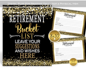 Retirement Bucket List Sign & Cards: Faux Gold Confetti (Digital Download)