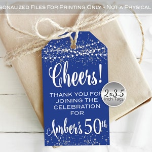 Personalized Birthday Favor Tags: Royal Blue & Silver (Digital Printable Files)