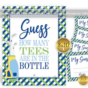 Golf Theme Guess How Many Tees Game 8x10 Printable Table Sign | Navy Green Yellow | Golf Baby Shower | Digital Printable | INSTANT DOWNLOAD