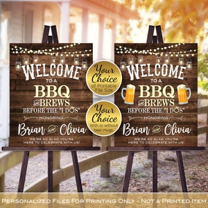 BBQ and Brews Before the I Dos Welcome Sign Printable | Garland Lights | Lanterns | Faux Wood | Personalized | DIGITAL PRINTABLE File