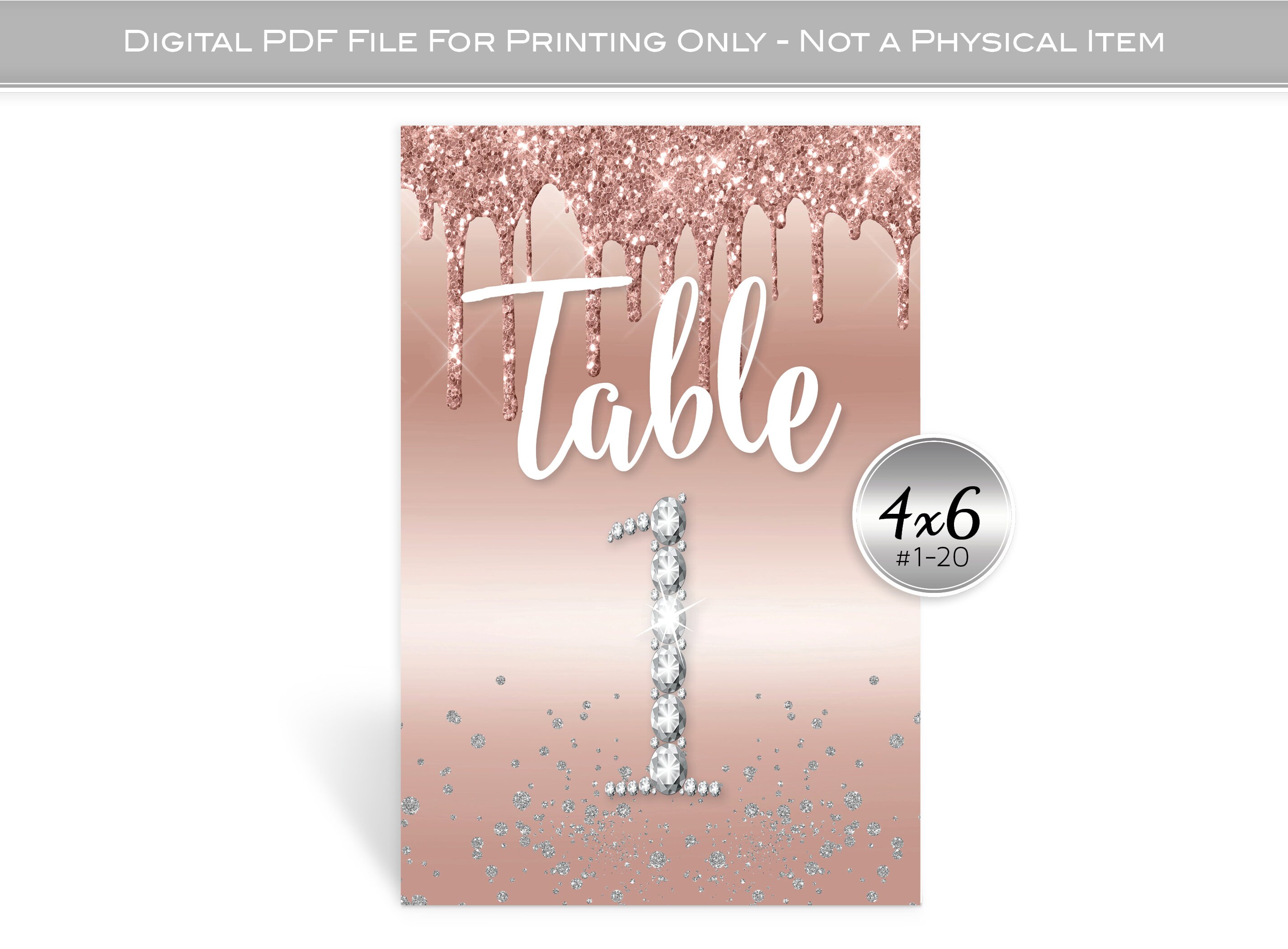table numbers 1 20 4x6 frosting drip rose gold glitter etsy