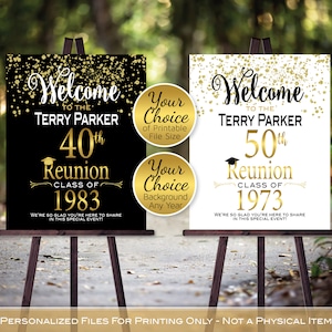 Class Reunion Welcome Sign Printable File | Gold Confetti on White or Black | Any Class Any Year | Personalized DIGITAL PRINTABLE FILES