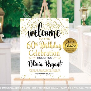 Birthday Celebration Party Welcome Sign Printable | Faux Gold Confetti on White | Personalized | Any Age | DIGITAL PRINTABLE FILES