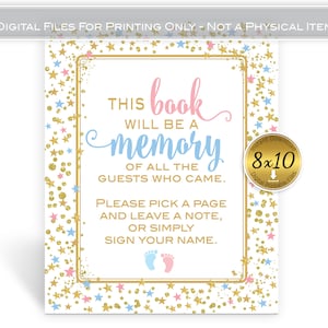 This Book Will Be a Memory | Gender Reveal Printable Table Sign | 8x10 | Blue Pink Gold Daylight Twinkle | INSTANT DIGITAL DOWNLOAD